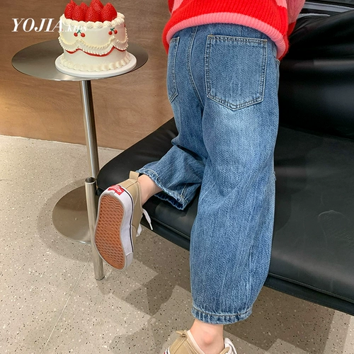 Джинсы, детские осенние штаны, детская одежда, свободный прямой крой