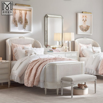 French country white bedroom rattan bed 1 2 meters curved solid wood small apartment princess bed single childrens bed