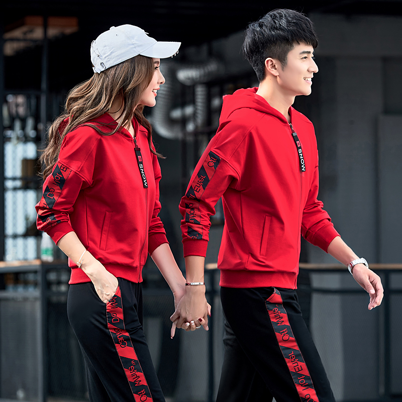 Rich and bird spring autumn new lovers thick T-shirt with cap sports suit Men's and women's suit with handsome and casual eroy clothes