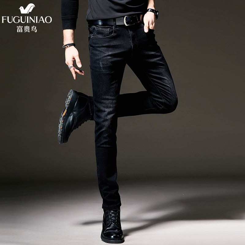 Rich Gui Bird High-end Denim Pants Manicure Manicure Sashimi and Autumn Winter Style Retro Casual 100 Hitch Black Small Leggings Pants