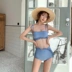 Bikini áo tắm nữ tính vòng ba cạp cao thắt eo ngực nhỏ gom đồ bơi suối nước nóng phong cách hàn quốc mới - Bộ đồ bơi hai mảnh