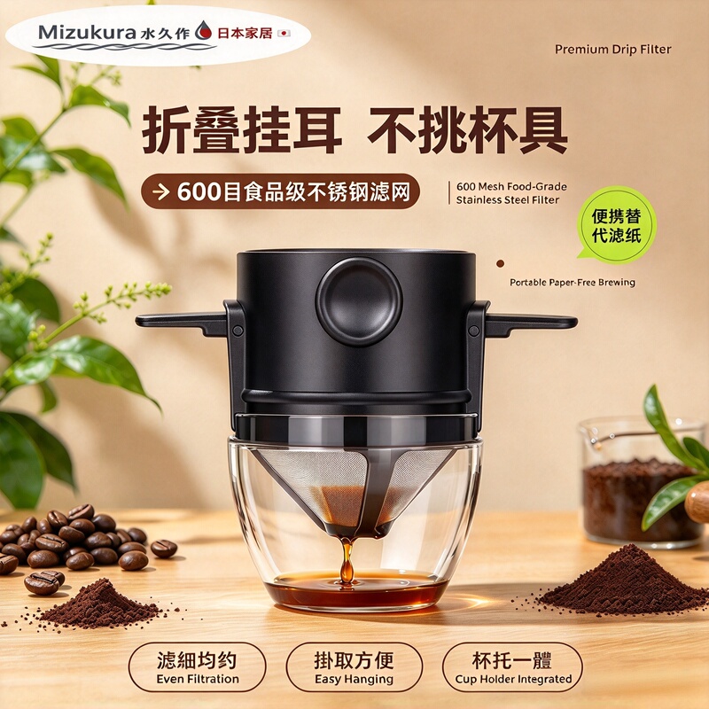 Japanese Mizukura Stainless Steel Coffee Filter Portable Pour-Over Coffee Filter Cup Funnel No-Filter-Paper Magic Tool Japanese Mizukura Stainless Steel Coffee Filter Portable Pour-Over Coffee Filter Cup Funnel No-Filter-Paper Magic Tool