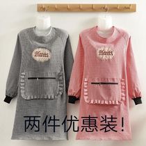 Home fashion long sleeve kitchen cooking female apron adult cotton coat waterproof and oil proof jacket work clothes zipper