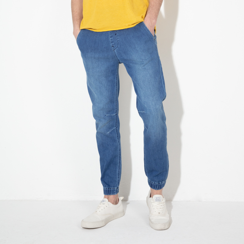 COTTONSMITH BÔNG SMITH Faux KNITTED DENIM chạy bộ quần căng MENS Casual DÀI QUẦN TREND.