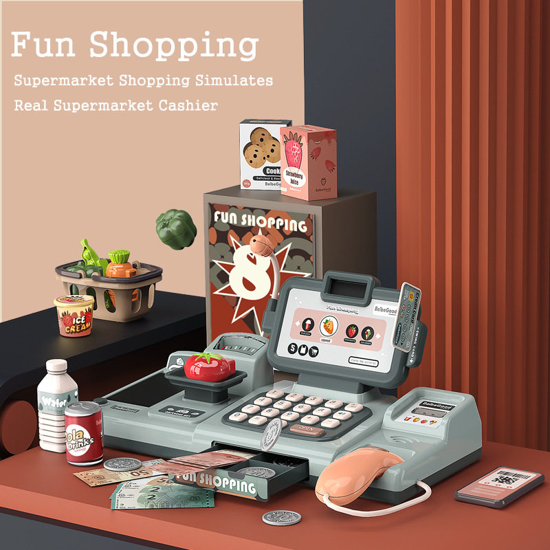 Foreign trade export children's supermarket cashier counter pretending to be home wine toys simulation shopping with calculator scanning mobile payment