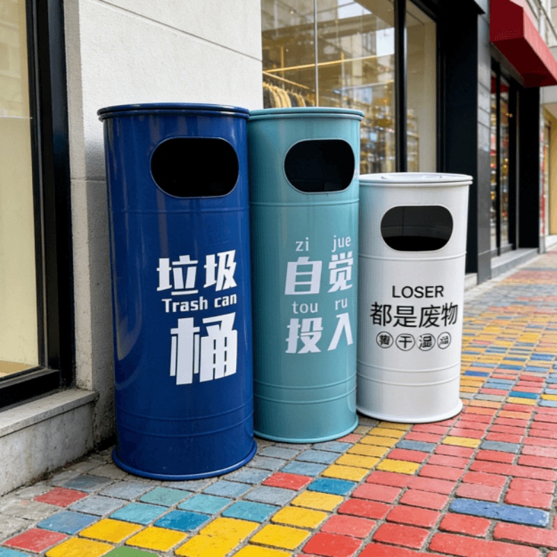 Industrial Style Oil Drum Trash Can, Trendy Outdoor Camping Creative High-Value Design with Ashtray, Large Capacity