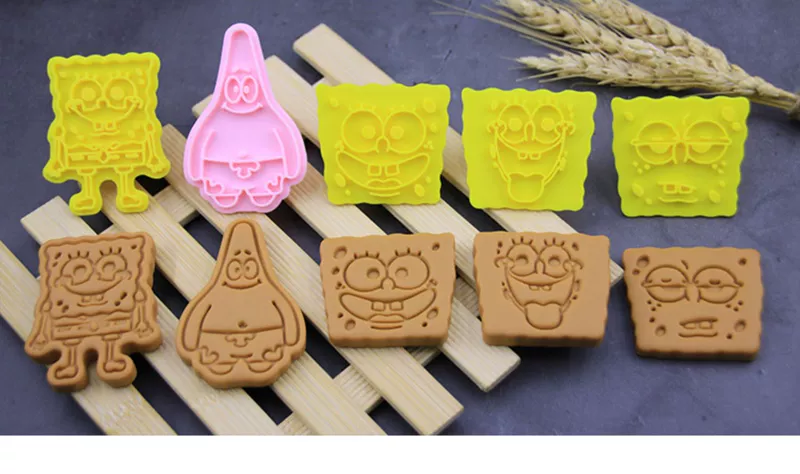 SpongeBob Hoạt hình sáng tạo Khuôn bánh quy Trang chủ Baking DIY Công cụ mài mòn 3D Âm thanh nổi Báo chí Cookie Khuôn - Tự làm khuôn nướng