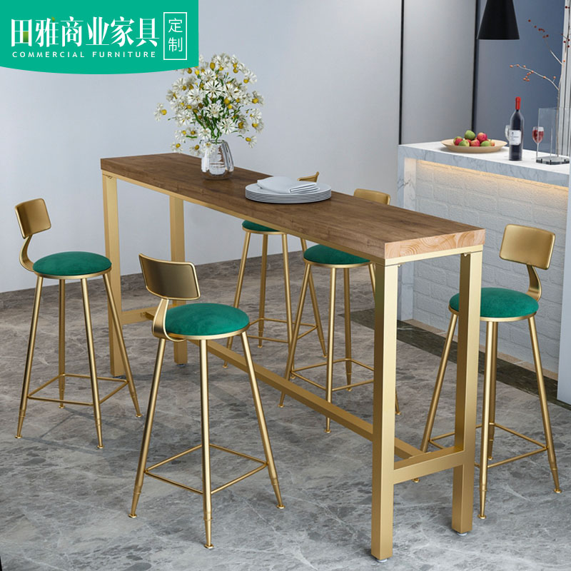 Bar table solid wood close to wall Narrow Table Bar Table Chairs Combined Strip Table Milk Tea Shop Café High Foot Table