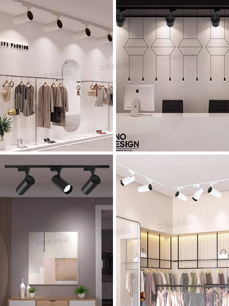 Clothing Store Spotlights Led Track Lights Commercial Ceiling Cob Super Bright Track-Mounted Spotlights Home Background Wall Lights