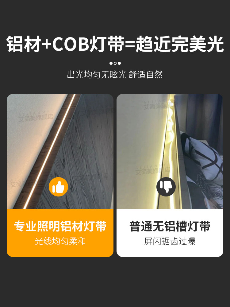 Smart Bedside Ambient Light with Embedded Linear Light Trough, Bedroom Half-Wall Led Light Strip, Tv Background Wall Light Strip