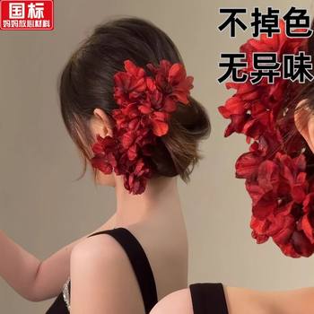 Handmade Red Flower Chinese Style Bridal Hairpin 2025 New Hanfu Hair Accessory Cheongsam Updo Bride Hair Flower