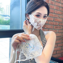 Antique embroidery mask with diamonds super fairy crystal white lace internet celebrity sexy mask live broadcast props mask mood