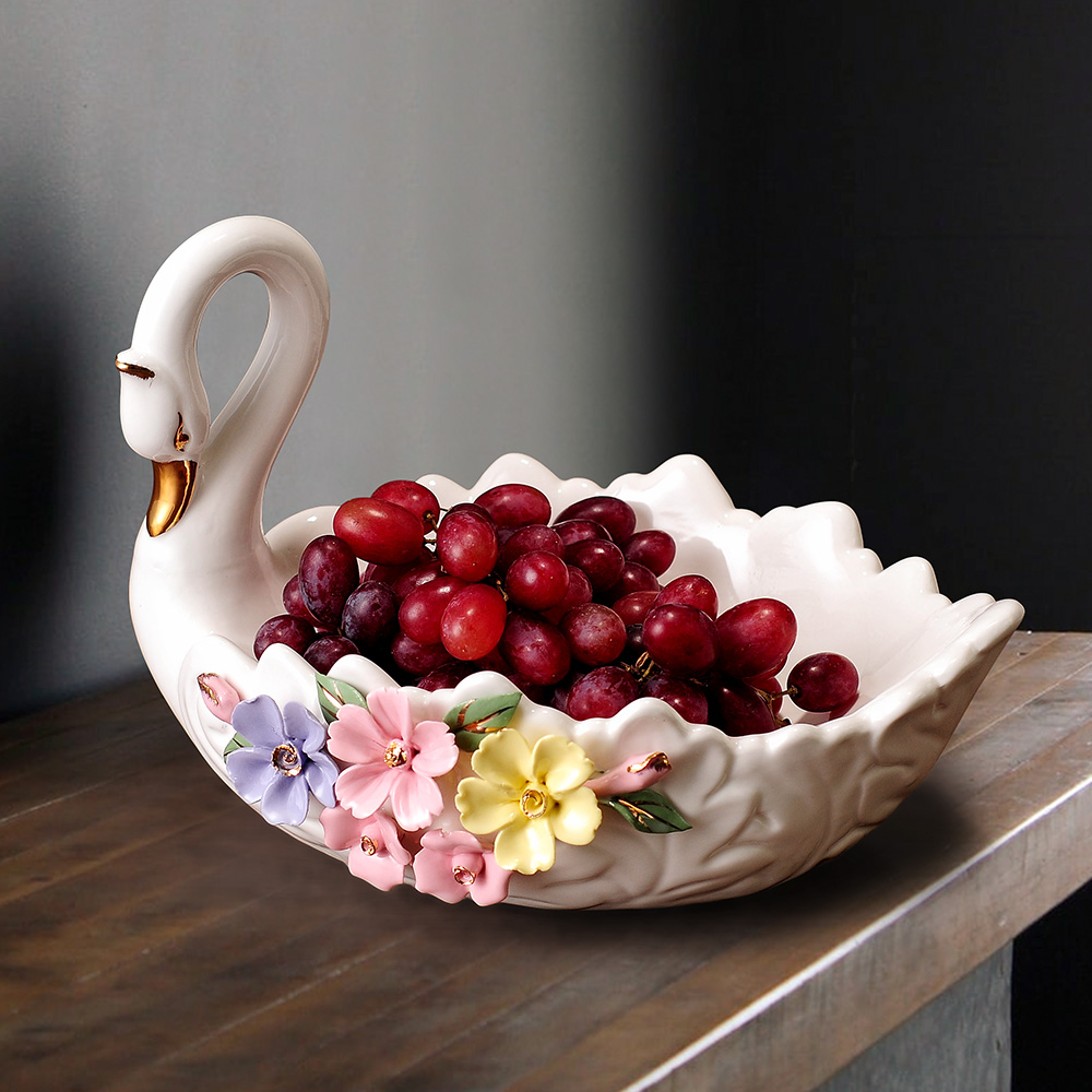 Desktop storage swan fruit plate living room coffee table snack dried fruit plate creative decoration ceramic home wedding