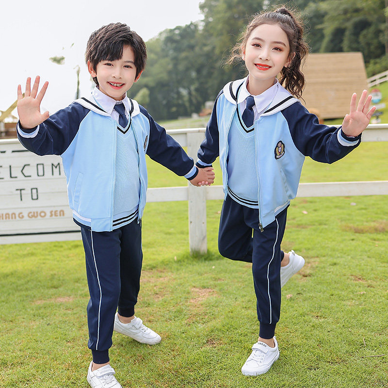 School uniforms for elementary school students Spring and autumn Children's college Wind Blue Sport Banserved kindergarten Garden Suit Suit Summer Clothes 
