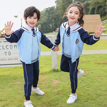 Elementary school uniform suit spring and autumn childrens college style blue sports class suit kindergarten garden suit summer suit