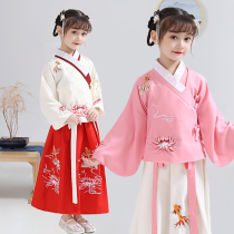 Girls Chinese style Hanfu ancient style Tang suit girl long skirt suit ancient costume long-sleeved princess dress summer dress cheongsam 12 years old