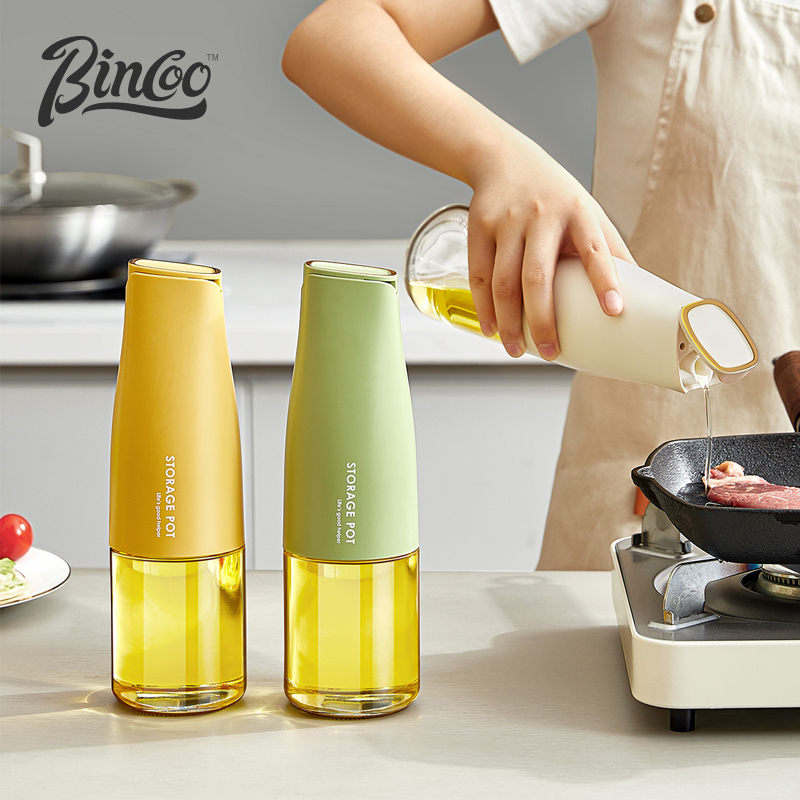 Bincoo automatic opening and closing oil pot household glass oil bottle without hanging oil kitchen gravity oil tank soy sauce vinegar seasoning bottle