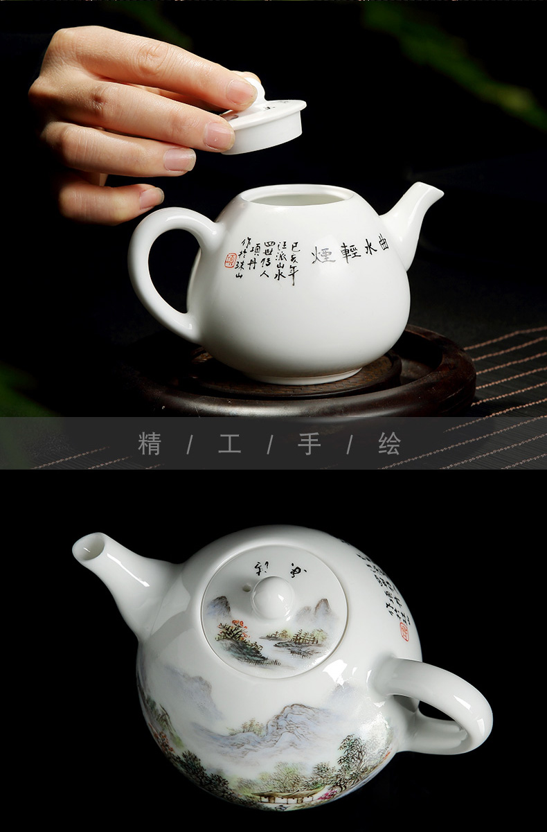 Up with jingdezhen ceramics hand - made pastel blue was kung fu tea set household teapot domestic large manual single pot