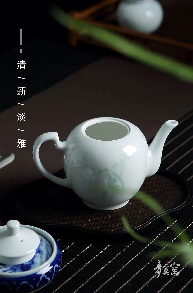 Bluish white porcelain up jingdezhen ceramics green was manual contracted household kung fu tea tea set large single pot the teapot