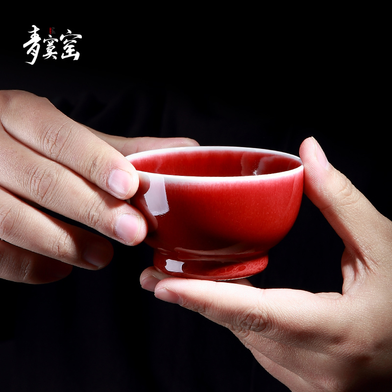 Ruby red glazed green was the master cup of jingdezhen ceramic checking sample tea cup household kung fu tea cups individual single CPU