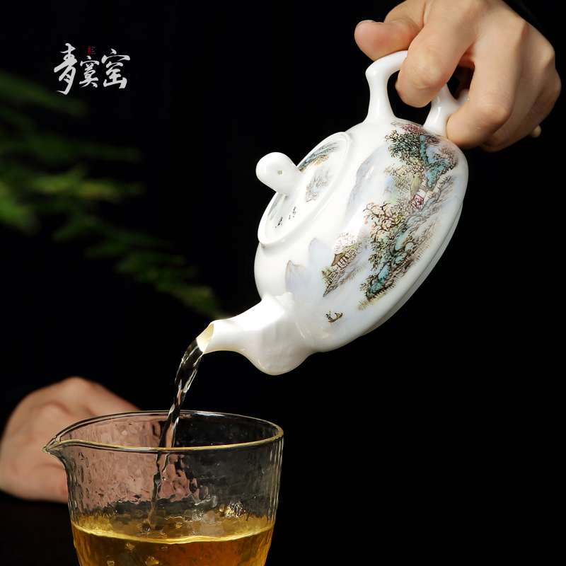 Its green up with jingdezhen ceramic tea set manually pastel hand - made single pot of domestic large teapot kung fu tea set