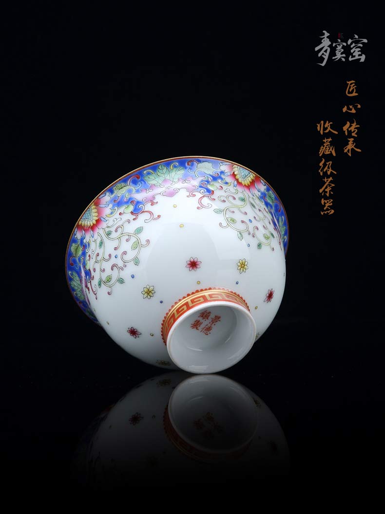 Jingdezhen up green was hand - made colored enamel tureen large retro three ceramic heavy industry use of kung fu tea bowl