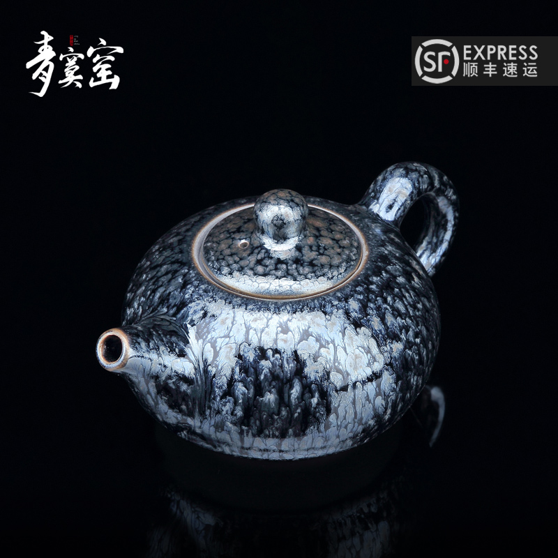 Up with jingdezhen ceramic iron tire building light green was teapot household retro large manual single pot of kung fu tea set