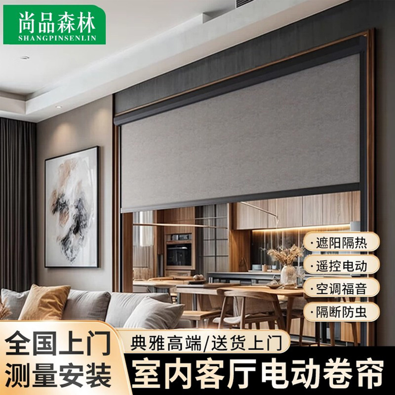 Electric Adjustable Partition Curtain for Open Kitchen, Smart Up-And-Down Remote Control Living Room Screen Door, Thermal Insulation and Windproof Roller Blind Electric Adjustable Partition Curtain for Open Kitchen, Smart Up-And-Down Remote Control Living Room Screen Door, Thermal Insulation and Windproof Roller Blind