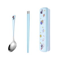 Primary School Children Spoon With Box Children External Belt Portable Cutlery Suit Stainless Steel Chopsticks Three Sets Containing Box Linen