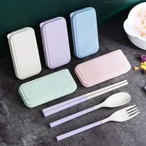 Wheat straw folding chopsticks portable telescopic chopsticks spoon set single travel environmental protection tableware three-piece set