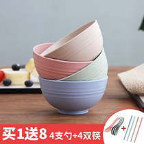 Japan-style Wheat Straw Girl Hearts Bowl single student Home tableware Anti-fall family Four-mouth large bowl chopstick suit