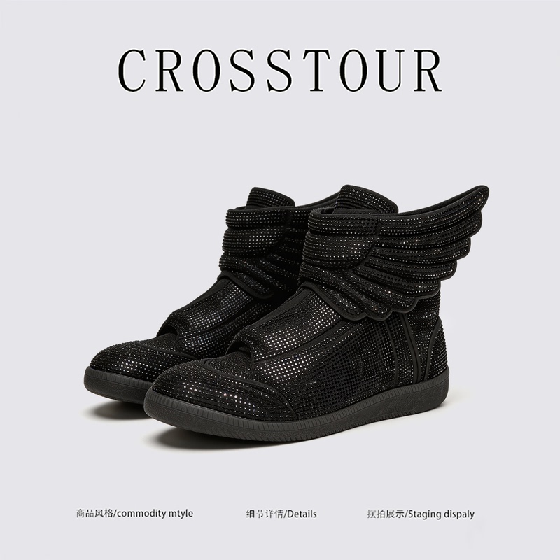 American Crosstour~2026 Autumn New Angel Wings Rhinestone Vintage High-Top Sports Casual Shoes