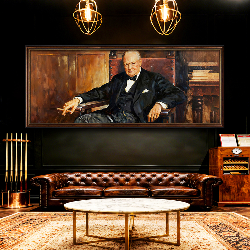 Churchill Cigar Bar Decorative Painting, American Retro Bar Wall Art, Industrial Style Whiskey Nightclub Clubhouse Tobacco and Alcohol Painting