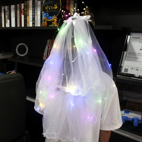 Девочки с светящимися вуалью дети с лампами с лампами, короной, Sulang Soft Yarn Super Umermital Boad, фотографируйте, чтобы жениться под подружками невесты.