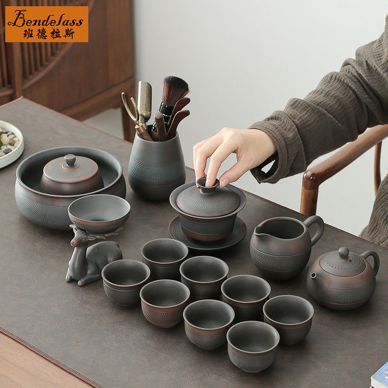 Jianshui purple pottery tea set simple home living room office tea high-end kung fu tea set business gift