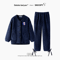 Beyeon Snoopy Winter Pajamas Woman thickened Fittings Soft Coral Velvet Warm Girls Home Clothes