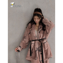 Beyeon Snoopy pajamas woman in winter warm coral velvet thickening plus flannel heads home suit woman