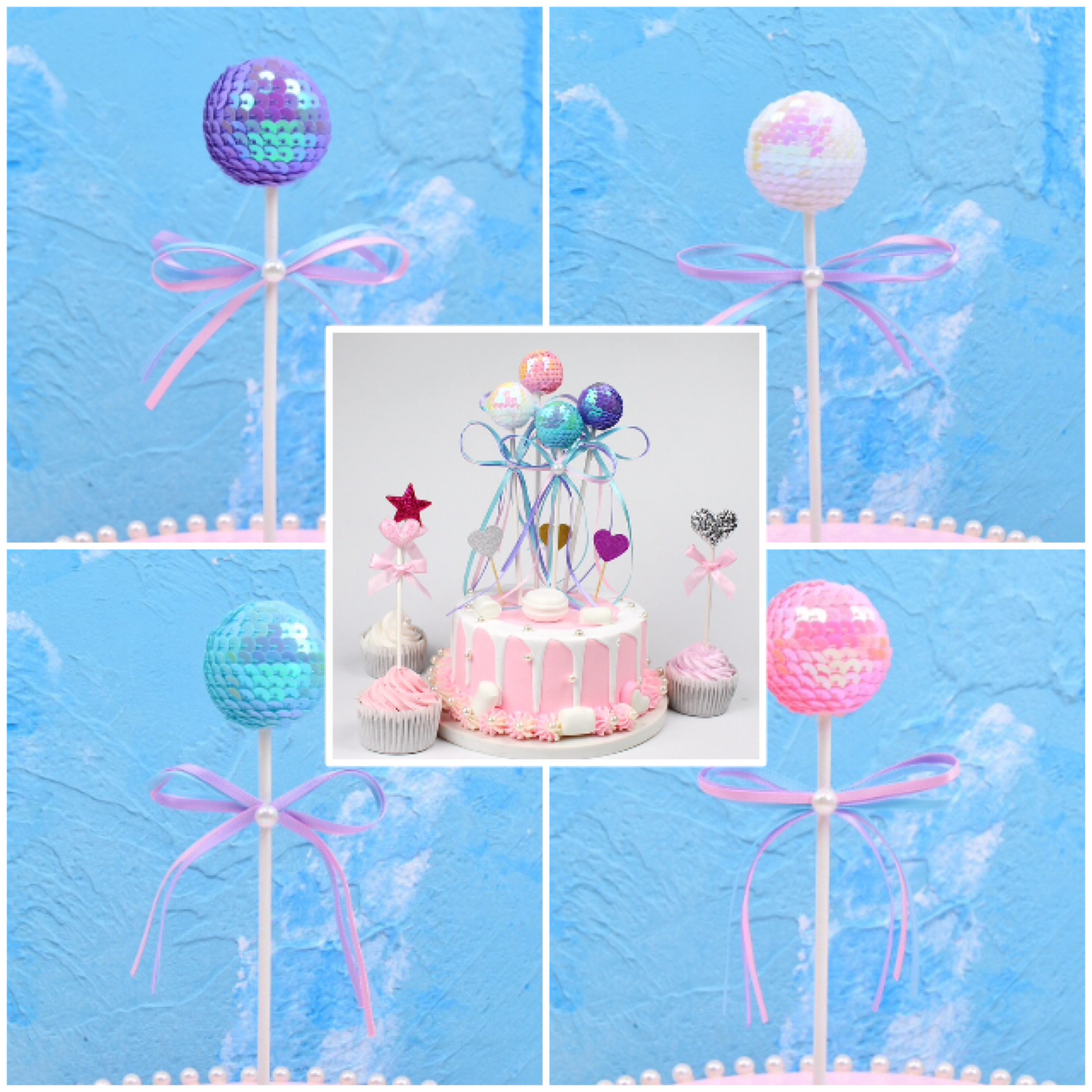 Cake decoration plug-in romantic color bow stick baseball sequin ball card card creative dessert table dress up