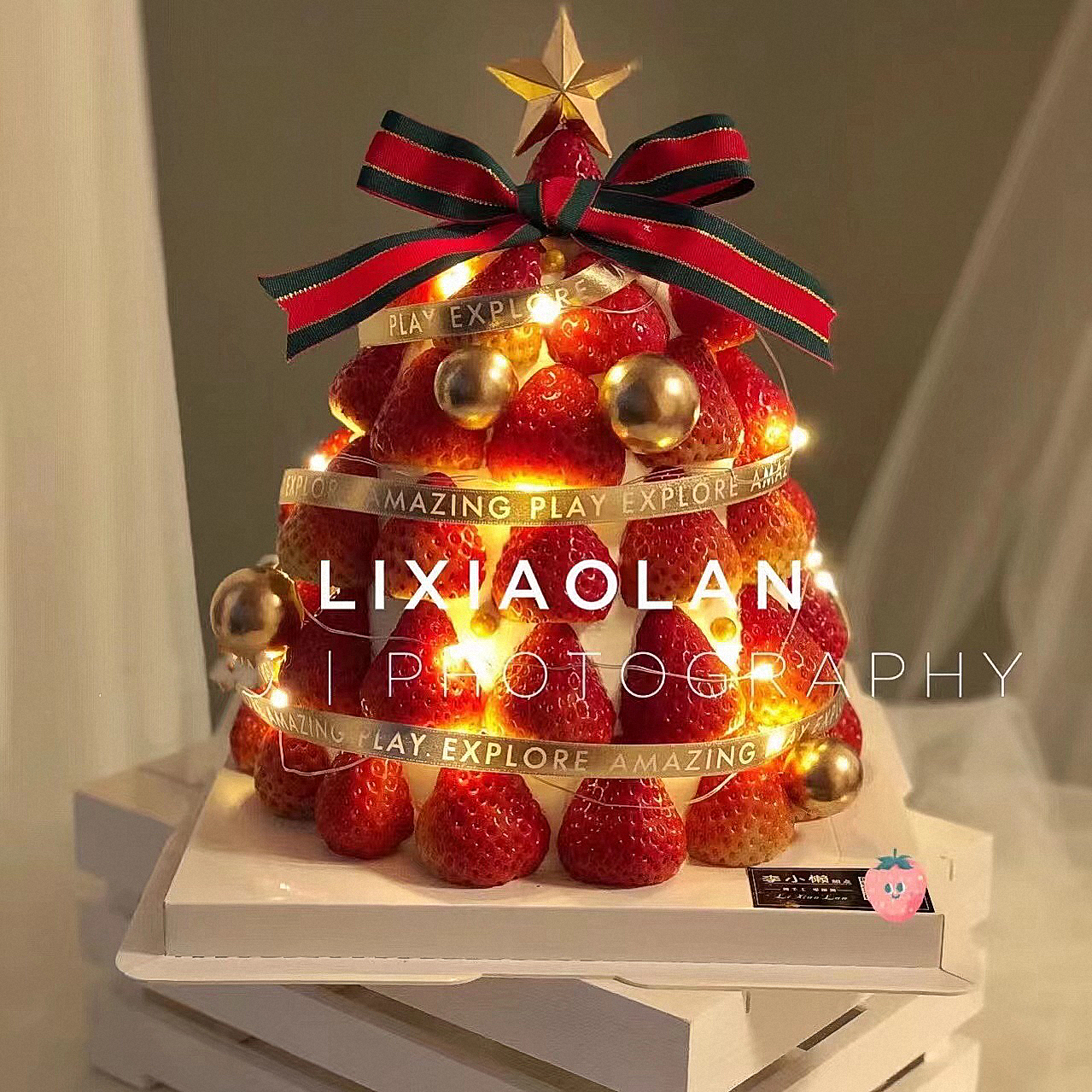 Christmas Strawberry Ta Cake Decoration Silk Ribbon Color With Elk Angel Stars Straw Ring Bell Donuts Donuts Dress