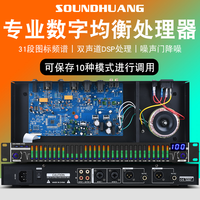 S80 Professional Noise Cancelling DSP Digital Audio 31 Segment Equalizer High Quality Spectrum Display Home Audiophile Stage Performance Processor EQ High School Bass Bar Tuner