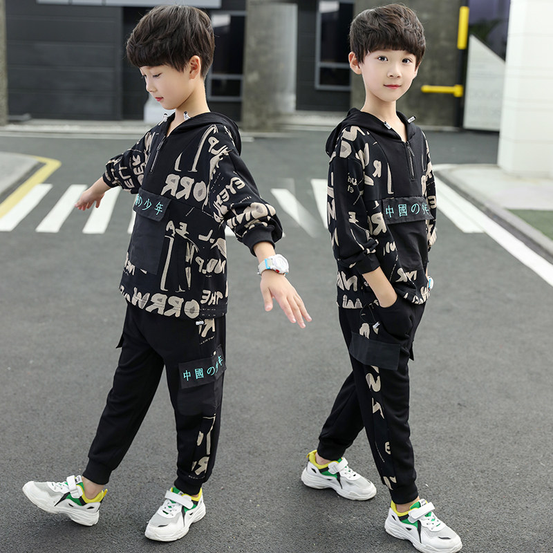 Children's suit Boys spring suit 2021 new Zhongda children's spring and autumn casual sports two-piece suit tide suit 11-year-old