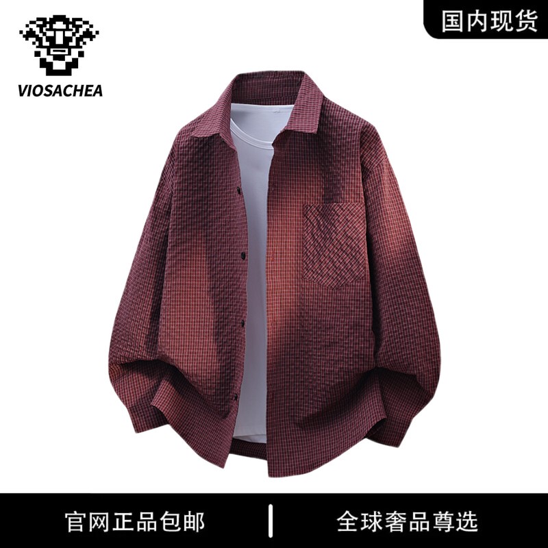 Viosachea Men's New Autumn Plaid Long-Sleeved Shirt Loose Casual Versatile Lapel Shirt Jacket Viosachea Men's New Autumn Plaid Long-Sleeved Shirt Loose Casual Versatile Lapel Shirt Jacket