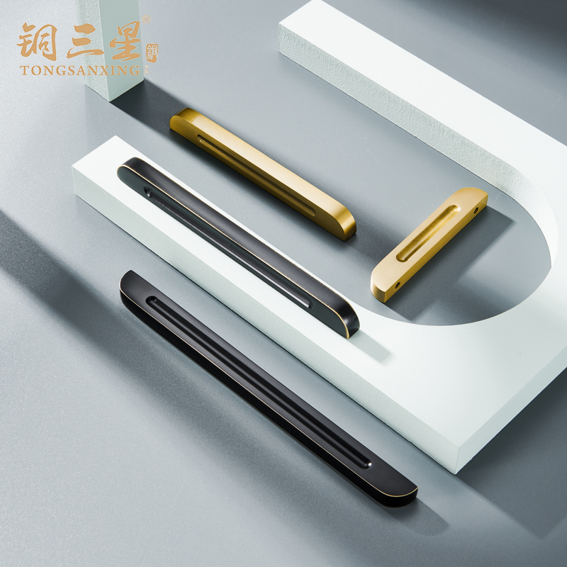 Brass golden handle Nordic modern minimalist overall cabinet drawer cabinet handle pure copper light luxury cabinet door solid handle