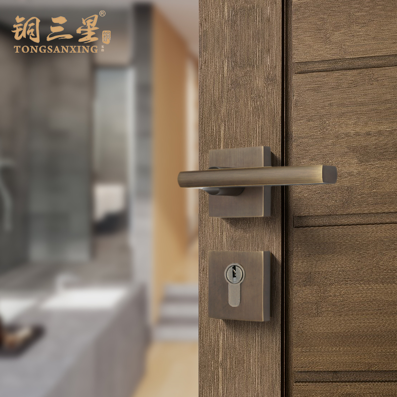 Copper Samsung door lock is suitable for two-piece door lock indoor bedroom universal silent magnetic solid wood door pure copper lock