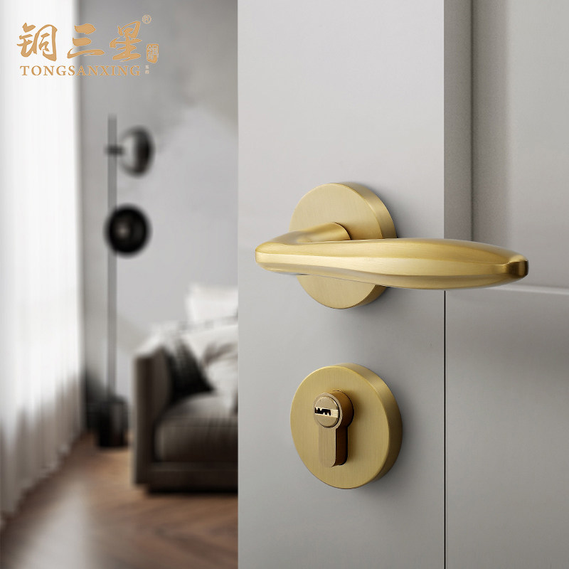 Copper Samsung pure copper door lock is suitable for modern minimalist universal door lock bedroom powder room indoor lock golden