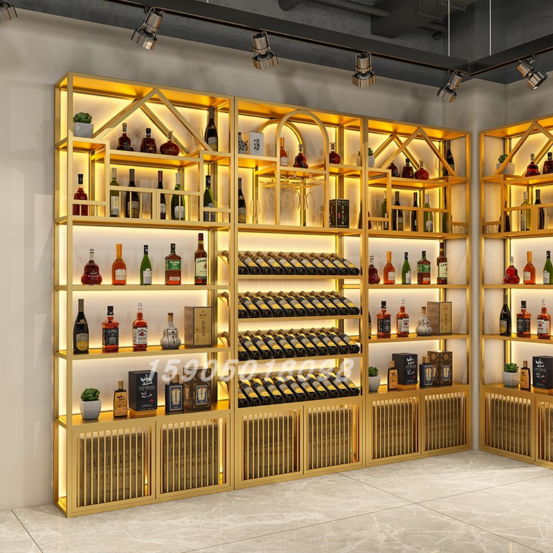 Iron Art Wine Cabinet Display Cabinet Leaning Against Wall Floor Custom Industrial Wind Intake Layer Shelf Red Wine Partition Wine Show Shelf