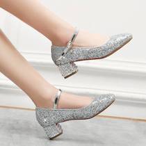 Girls shoes and girls Korean catwalk Crystal childrens high heels princess shoes small host dress show hot best-selling