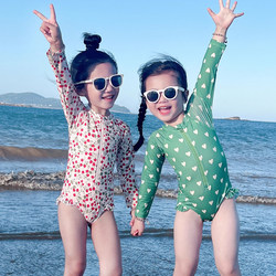 Girls quick-drying long-sleeved swimsuit summer new Korean children's clothing little girl baby foreign style floral one-piece swimsuit