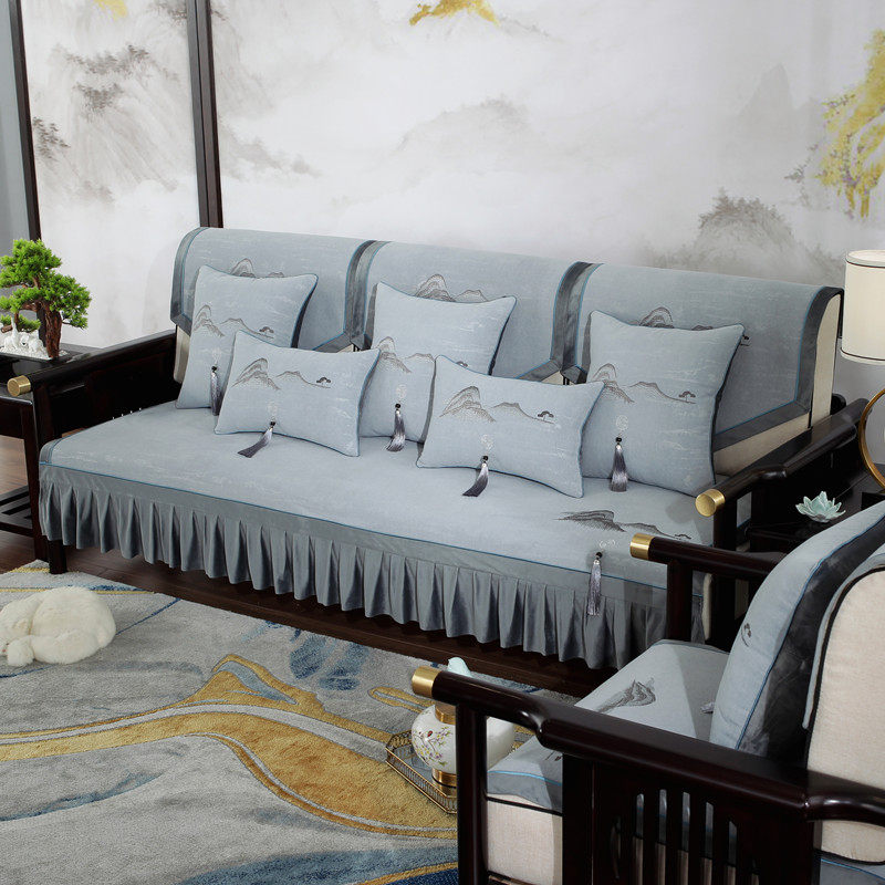 Solid wood sofa pad Chinese style new Chinese-style anti-slip cushion backscarf cover for four seasons of general sofa cushion