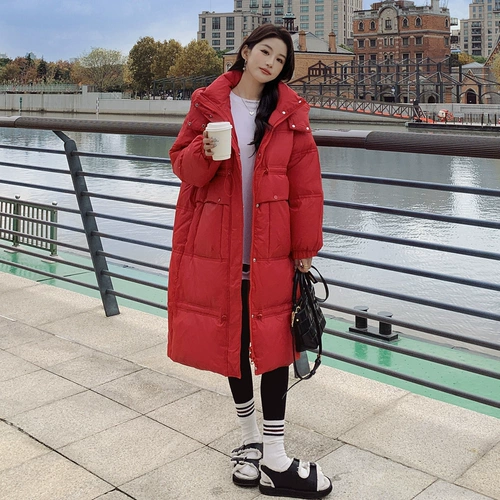 Красный пуховик с капюшоном, бархатная куртка, коллекция 2022, утиный пух